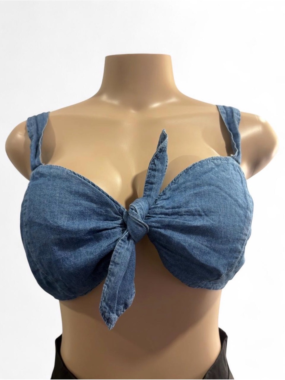 Haute Monde Blue Denim Tie-Knot Crop Top
